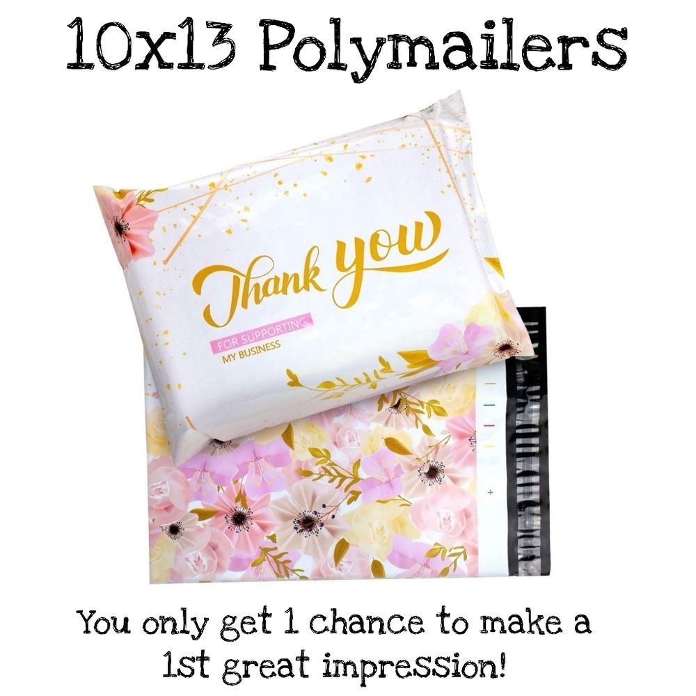 100 pack 10x13 THANK YOU floral poly mailers. Self sealing. Waterproof